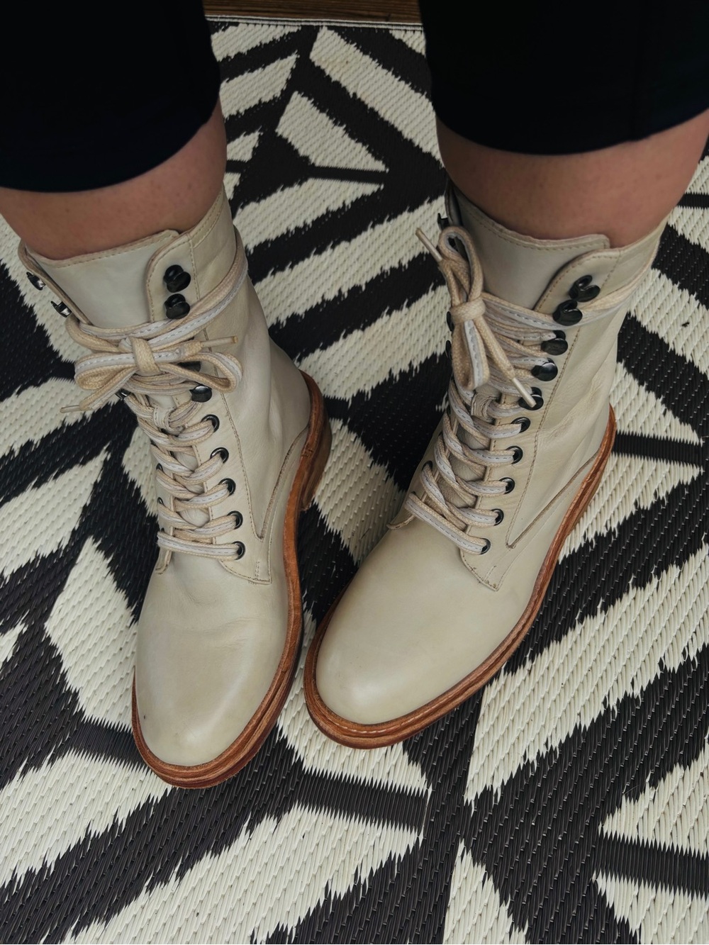 Free People Santa Fe Distressed Leather Lace-Up Boots in Ivory 37 - Picture 6 of 15